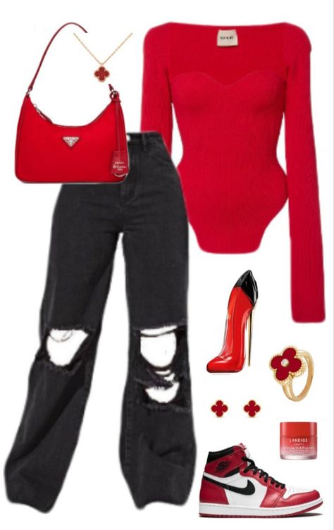 Black And Red Outfit Baddie, Red Bodysuit Outfit, Red And Black Outfit, Red And Black Outfits, Red Outfits, Cute Nike Outfits, Concept Clothing, Body Suit Outfits, Trendy Outfits For Teens