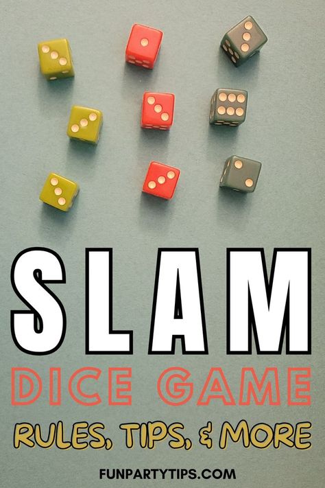 Roll into fun with SLAM, the dice game for large groups that's taking game nights by storm! Perfect for adults and kids, this family party game is easy to learn but hard to put down. Get our free printable for slam dice game rules and discover why it's one of the most awesome games to play with kids! Party Games With Dice, Adult Group Party Games, Games To Play With Grandparents, Dice Games For Kids Free Printables, Dice Games For Seniors, Fun Group Games For Adults, Printable Dice Games, Fun Family Games Indoor, Group Games For Adults Indoor