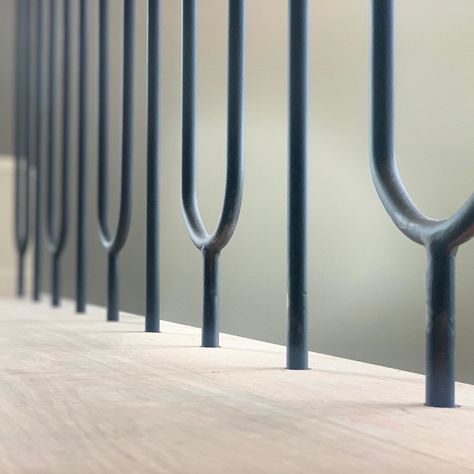 Fluid Motion Fabrication on Instagram: “Finished handrails in #springhillalabama . Alternating Hand bent "U" shaped steel balusters drilled in risers and floor. 2" Beverled cap…” U Shaped Stairs, Stairs, Motion, House Design, Flooring, Fabric, On Instagram, Quick Saves, Instagram