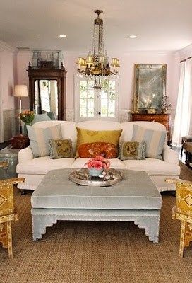 SOPHISTICATED WEST COAST BUNGALOW LIVING! | COCOCOZY Ottoman Coffee Table Ideas, Ottoman Bathroom, Ottoman As Coffee Table, Moroccan Ottoman, Coffee Table Ideas, Sofa With Ottoman, Lake Decor, Windsor Smith, Ottoman Coffee