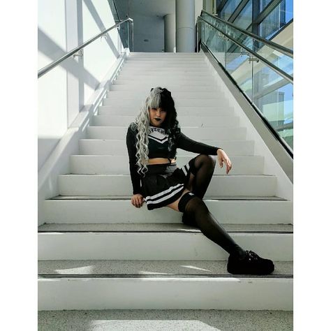 As the lead goth cheerleader of the witches, I own this school. #cosplay #oc #cheer #goth Goth Cheerleader, Faybelle Thorn, School Cosplay, The Witches, Knights, Cheerleading, Leather Pants, Witch, Holidays