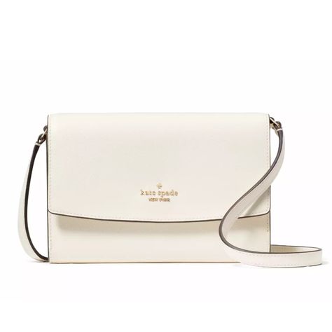 New With Tags 100% Authentic Kate Spade New York Perry Leather Crossbody Meringue With Gold Tone Hardware Style # Kg029 Retail Price $239 Saffiano Leather Strap Drop: 22" Metal Spade Pin Mount Logo Interior: 12 Credit Card Slots, Front Slip, Front Zip And Back Slip Pockets Flap With Magnetic Snap Closure Two-Way Spade Jacquard Lining Dust Bag Not Included Length: 7 3/4" Height: 5 1/4" Depth: 1.5" White Kate Spade Purse, Kate Spade Purse Crossbody Handbags, Kate Spade Bags, Camera Bag Purse, Kate Spade Crossbody Purse, White Crossbody Bag, Kate Spade Bag Crossbody, White Purses, Kate Spade Purse