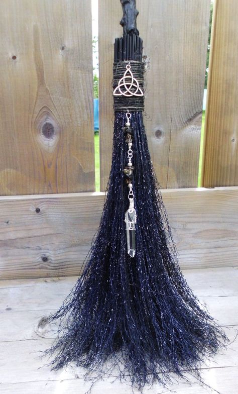 wedding besoms | Besom, Broom, Triquetra Altar Besom,Witches Broom, Midnight Blue ... Besom Broom, Witches Brooms, Witches Broom, Wiccan Crafts, Pagan Wedding, Pagan Crafts, Witches Altar, Witchy Crafts, Witch Broom