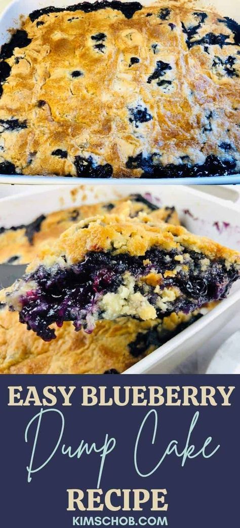 Serve up this blueberry dump cake. A 3 ingredient dessert that is delicious! Blueberry pie filling topped with a cake mix and baked perfectly. | Kim Schob #dumpcake #recipe #dessert #blueberrydumpcake Blueberry Dump Cake, Blueberry Dump Cake Recipes, Easy Dump Cake Recipe, Blueberry Delight, Blueberry Dump Cakes, 3 Ingredient Desserts, Simple Desserts, Dump Cake Recipe, Canned Blueberries