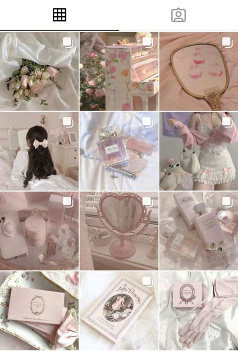 Coquette Aestethic Icons, Pink Ig Feed, Coquette Instagram Feed, Pink Instagram Feed, Coquette Instagram, Aesthetic Instagram Accounts, Ig Feed Ideas, Instagram Feed Layout, Instagram Theme Feed