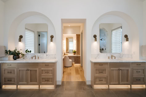 Bathroom With White Oak Vanity, Mirror Vanity Bathroom, White Oak Vanity, His And Hers Bathroom, Bathroom Vanity White, Bathroom Decor Wall, Oak Vanity, New House Bathroom, Master Bath Remodel