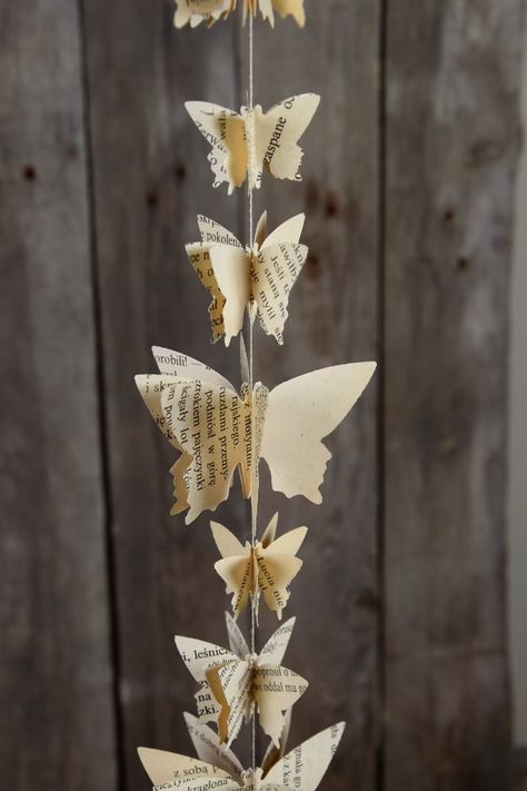 Butterfly Garland 3D Old Book Garland Baby Shower Bridal | Etsy Book Page Crafts Diy, Book Pages Decor, Mushroom Classroom, Book Page Origami, Book Page Garland, Window Garland, Fantasy Room, Butterfly Garland, Butterfly Room