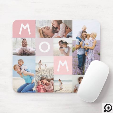 Sublimation Mouse Pad Ideas, Mouse Pad Design Ideas, Mom Letters, Ceramic Printing, Collage Grid, Pink Mouse Pad, Grid Collage, Pink Mouse, Personalized Mouse Pad