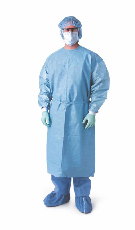 Prevention Plus Isolation Gowns - Material passes ASTM F1671 test method. Gowns are tested against the top chemotherapy drugs. Made from blue, impervious, breathable material. Styled with a hook-and-loop neck closure, knit cuffs and waist ties. Patient Gown Aesthetic, Gauze Medical Aesthetic, Surgical Gowns, Patient Gown, Hospitality Uniform, Waist Tie, Knit Cuff, Chef's Jackets