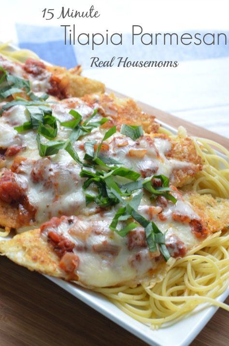 Tilapia Parmesan | Real Housemoms | #FishFriday #tilalpia #dinner Fish Parmesan, Tilapia Parmesan, Tilapia Recipes, Fish Dinner, Italian Bread, White Fish, Marinara Sauce, Chicken Parmesan, 2 Eggs