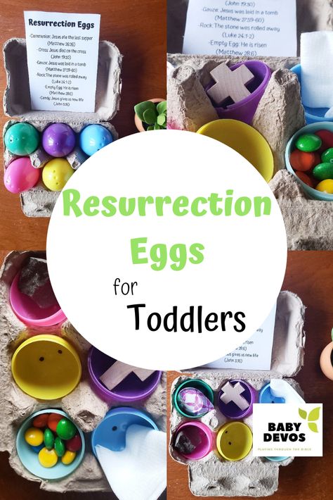 Toddler-Sized Resurrection Eggs – Baby Devotions Ressurection Eggs, Easter Jesus Crafts, Easter Activities For Toddlers, Poofy Dresses, Resurrection Eggs, Easter Devotions, Easter Lessons, Easter Sunday School, Jesus Crafts