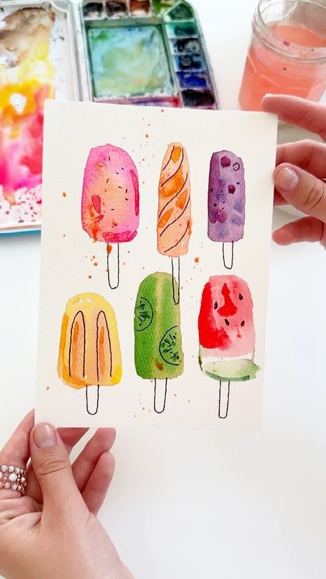 Instagram Outline Watercolor Painting, Watercolor Paintings Easy Flower, Easy Alcohol Marker Art, Pen And Watercolor Tutorial, Watercolor Crafts For Adults, Easy Painting Ideas On Canvas Watercolor, Water Colours For Beginners, Watercolor Art Quotes, Watercolor Kids Projects