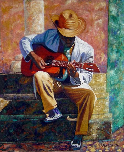 Music and Dance Imagery. This is a painting I found of a man playing the guitar. I chose this as my favorite upon much research because there were so many details within the painting that made it have so much character. I have not seen this painting in real life. Arte Jazz, 4k Wallpaper Iphone, Musician Art, Cuban Art, Art Charcoal, Jazz Art, Afrikaanse Kunst, Guitar Painting, Music Painting