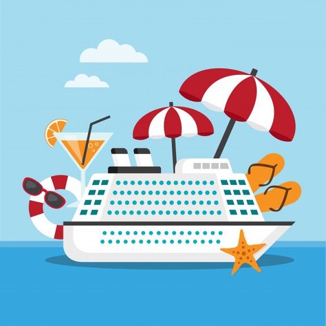 Nave da crociera sul mare con accessori ... | Premium Vector #Freepik #vector #viaggio #acqua #estate #blu Premium Vector, Movie Posters, Art, Film Posters