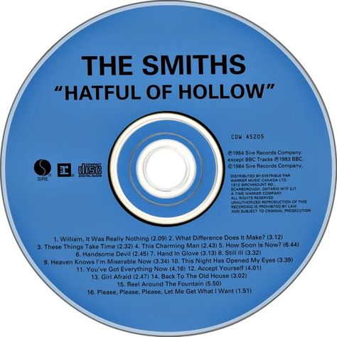 The Smiths - Hatful Of Hollow Hatful Of Hollow, Scarborough Ontario, How Soon Is Now, The Smiths, Charming Man, Compact Disc, Digital Audio, Music Poster, Will Smith