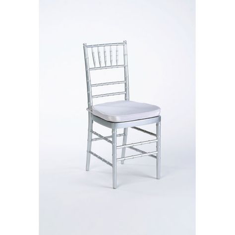 Chair, Silver Chiavari with Cushion $8.95 Silver Chiavari Chairs, Chivari Chairs, Tiffany Chair, Gold Chair, Wedding Chair Decorations, Ocean Party, November Wedding, Chiavari Chairs, Tent Rentals