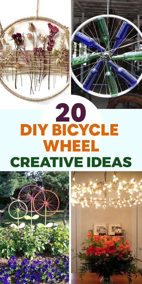 Transform your home decor with these imaginative DIY bicycle wheel projects that will bring a unique and stylish touch to your space. Explore creative ways to repurpose old bicycle wheels into decorative pieces that reflect your passion for cycling and infuse charm into your living environment. Join the DIY journey to convert regular wheels into extraordinary accents that will elevate the aesthetics of your space. Dive into the world of crafting and elevate your decor with these innovative ideas Bicycle Wheel Decor, Wheel Crafts, Diy Bicycle, Diy Summer Decor, Tire Craft, Bicycle Diy, Wheel Craft, Arts And Crafts For Teens, Bicycle Wheels