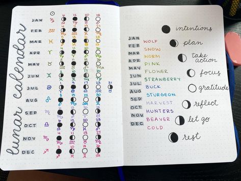 Lunar Witch, Spiritual Journals, Moon Calendar, Lunar Calendar, Bullet Journal Notebook, Dot Journals, Bujo Inspiration, Bullet Journal Inspo, Bullet Journal Ideas Pages