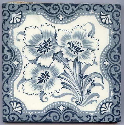 Antique Victorian Majolica Aesthetic Style - Ceramic Tile Motifs Art Nouveau, Interior Tiles, Victorian Tiles, Colourful Tile, Antique Tiles, Antique Ceramics, Square Tile, Ceramic Floor, Beautiful Tile