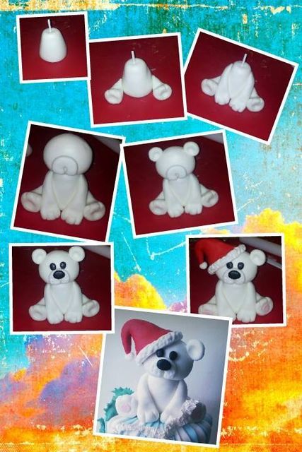 Urso polar Tutorial Model - por timefortiffin@CakesDecor.com - site de decoração do bolo Model Tutorial, Winter Torte, Mini Christmas Cakes, Winter Wonderland Cake, White Fondant, Torte Decorate, Fondant Bow, Fondant Figures Tutorial, Bear Cake Topper