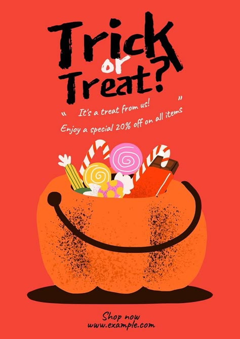 Trick or treat poster template | premium image by rawpixel.com / nun Halloween Ads Design, Halloween Candy Illustration, Halloween Poster Aesthetic, Bubble Tea Pictures, Candy Graphic Design, Trick Or Treat Illustration, Trick Or Treat Poster, Funny Elves, Halloween Ads