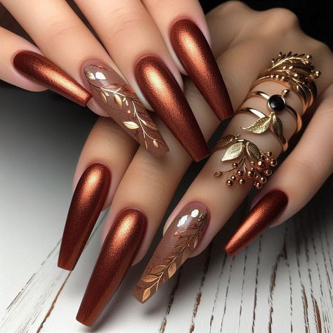 28 Stunning Long Fall Nail Design Ideas to Elevate Your Style - Style Zuri Fall Nails Burgundy Gold, Stilleto Fall Nail Designs, Stiletto Fall Nails Designs, Autumn Long Nails, Fall Bling Nails, Fall Stiletto Nails Design, Thanksgiving Nails Color, Thanksgiving Nails Design Fall, Burgundy Nail Designs