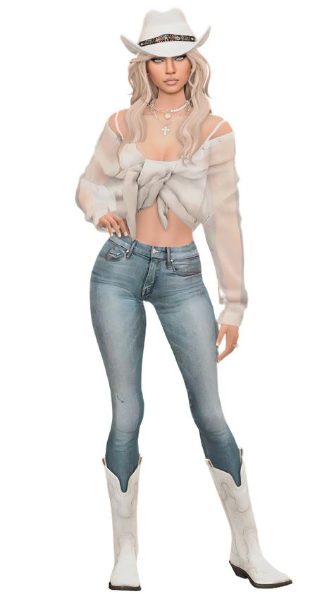 Simself | A Country-Inspired Everyday Lookbook  Look One: hat, hair, top, jeans, boots  Look Two: hair, dress, boots  Look Three: hair, necktie, blouse, shorts, boots  Look Four: hat, hair, dress,... Sims 4 Lookbooks Cc Kids, Sims 4 Cowgirl Boots, Sims 4 Western Cc Clothes, Sims 4 Country Clothes, Sims 4 Cc Cowboy Boots, Sims 4 Horse Ranch Cc Clothes, Sims 4 Cc Soft Girl Clothes, Cowgirl Cc Sims 4, Country Sims 4