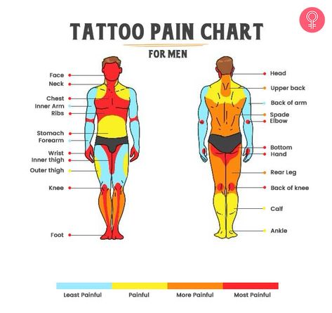 Tattoo Pain Chart: Least & Most Painful Places To Get A Tattoo Tattoo Painful Chart Male, Pain Chart For Tats, Tattoo Hurtness Chart, Tattoo Painful Chart Women, Least Painful Places To Get A Tattoo, Most Painful Tattoo Areas, Places To Get A Tattoo, Tattoo Painful Chart, Tattoo Areas