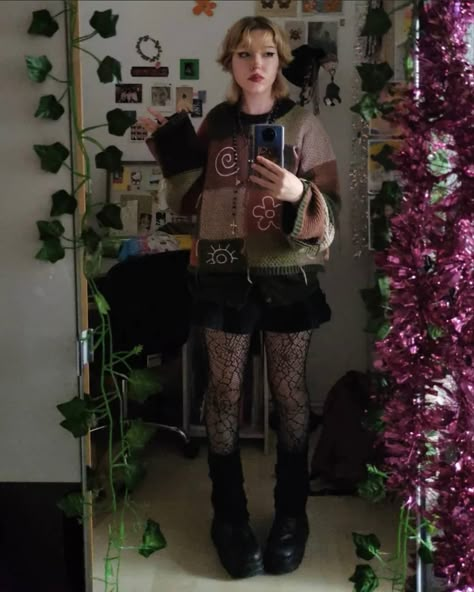 Forest Punk Aesthetic Outfits, Masculine Fairy Grunge, Grunge Fairy Core Fall Outfits, Grunge Fairycore Crochet, Fairy Grunge Sweater, Punk Aesthetic Outfit, Christmas Thrift, Crochet Fairy Grunge Top, Fairy Grunge Cardigan