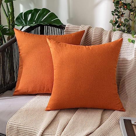 Amazon.com: MIULEE Pack of 2 Decorative Outdoor Solid Waterproof Throw Pillow Covers Polyester Linen Garden Farmhouse Cushion Cases for Fall Patio Tent Balcony Couch Sofa 18x18 inch Orange : Patio, Lawn & Garden Balcony Couch, Patio Tents, Garden Farmhouse, Patio Couch, Decorative Cushion Covers, Sofa Couch Bed, Velvet Pillow Covers, Couch Sofa, Velvet Throw Pillows