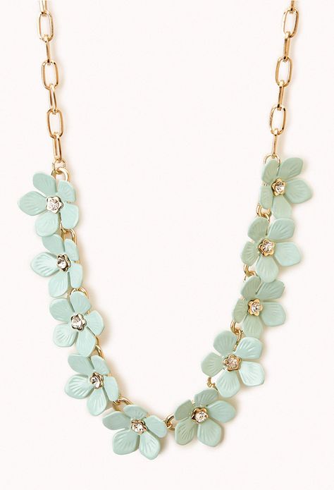 Floral Necklace | FOREVER21 Dress yourself in flowers! #Mint #Accessories #Rhinestones🌿🌸 Fashion And Beauty Tips, Neck Jewellery, Floral Necklace, Jade Jewelry, Glitz And Glam, Looks Style, Shop Dresses, Handbag Accessories, Jewelry Inspiration