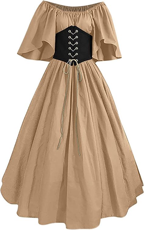 Amazon.com: Women's Plus Size Victorian Dress Flare Sleeve Medieval Vintage Dresses with Corset Traditional Irish Ball Gown : Clothing, Shoes & Jewelry Casual Medieval Outfits, Medieval Corset Dress, Medival Outfits Women, Plus Size Victorian, Black Casual Dresses, Midevil Dress, Vintage Dresses Online, Viking Dress, Fest Outfits