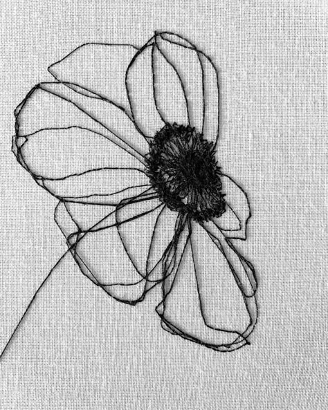 Black Outline Embroidery, Abstract Flower Embroidery, Motif For Embroidery, Embroidery Monochrome, Abstract Floral Embroidery, Protea Embroidery Pattern, Embroidery Anemone, Monochromatic Embroidery, Modern Floral Embroidery