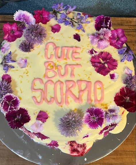 Birthday cake bday cake desert besties birthday funny cake aesthetic flower cake Scorpio season party friends cake decorating icing inspiration vibes slay Funny Birthday Cakes For Bestie, Scorpio Season Cake, Aesthetic Flower Cake, Scorpio Aura, Postres Aesthetic, 38 Birthday, Cake Bday, Besties Birthday, Bday Vibes