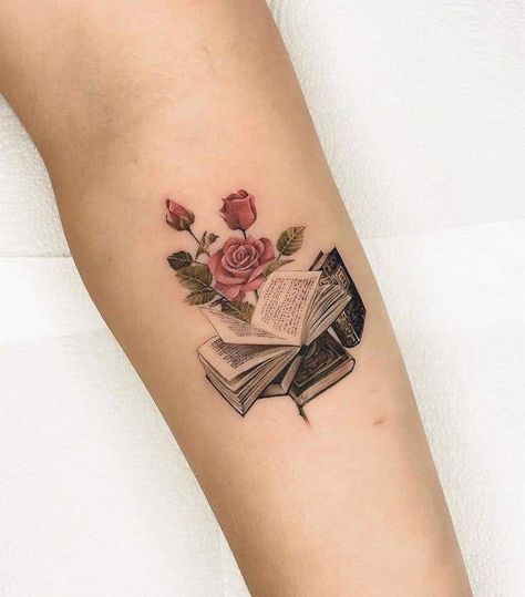 Dark Romance Book Tattoo Ideas, Beauty Tattoo Ideas, Booklover Tattoo, Tattoos Inspired By Books, Small Book Tattoo, Book Inspired Tattoos, Reading Tattoo, Book Lover Tattoo, Books Tattoo