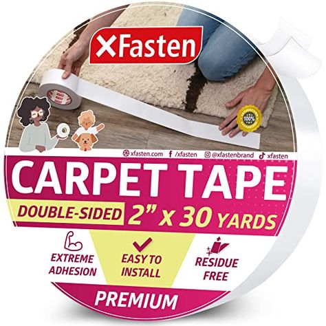 XFasten Double Sided Carpet Tape - Heavy Duty 2” x 30 yds Residue-Free Carpet Tape for Area Rugs Over Carpet, Keep Rug in Place, Rug Tape Hardwood Floor, Anti Slip Double Sided Rug Tape for Carpet - - Amazon.com Rug Over Carpet, Rug Tape, Tape Ideas, Carpet Tape, Carpet Stair Treads, Affordable Rugs, Flooring Materials, Best Carpet, Paint Supplies