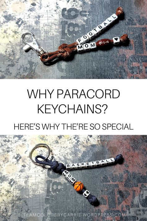 You need a way to keep track of all those keys you always seem to be carrying around, right? But why should you choose a paracord keychain (or bag tag)? Here’s the 101 guide to everything you need to know! Diy Softball Keychain, Team Crafts Sports, Sports Keychains Diy, Track Gifts Ideas, Diy Bag Tags Sports, Team Keychains Diy, Paracord Keychain With Beads, Sports Crafts To Sell, Diy Bag Tags