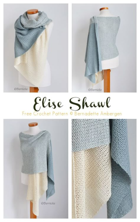 Elise Shawl Crochet Free Pattern - Crochet & Knitting Crochet Pashmina Pattern Free, Crochet Blanket Scarf Pattern Free, Crochet Pashmina, Easy Crochet Shawl Pattern Free, Rectangle Shawl Crochet Pattern, Shawl Crochet Free Pattern, Crochet Rectangle Shawl, Crochet Display, Rectangle Shawl Pattern