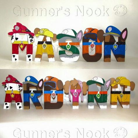 Carsons name Paw Patrol Letters, Paw Patrol Names, Paw Patrol Room, Paw Patrol Bedroom, Superhero Letters, Paw Patrol Characters, Character Letters, Paw Patrol Birthday Party, Wood Letter