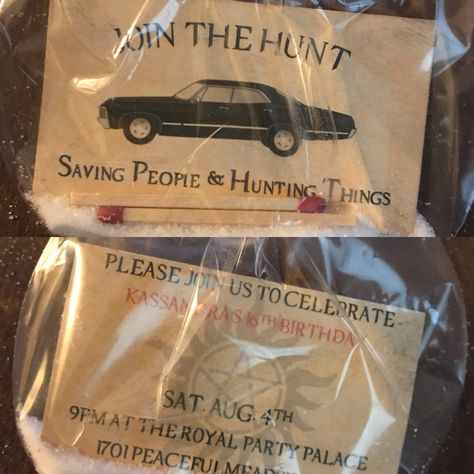 I know it’s not furniture but these are too cute not to post. Supernatural invitations I made for my cousins birthday party. #jointhehunt Supernatural Watch Party, Supernatural Bachelorette Party, Cousins Birthday Party, Supernatural Party Theme, Supernatural Themed Wedding, Supernatural Party Decorations, Supernatural Diy Crafts, Supernatural Wedding Theme, Supernatural Party Ideas