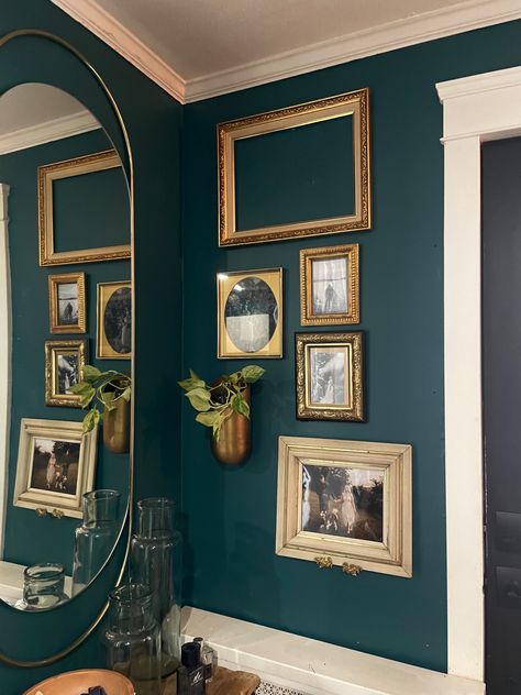 Emerald Green Rooms, Powder Room Mirrors, Emerald Green Living Room, Emerald Green Bedrooms, Dark Green Rooms, Teal Accent Walls, Dark Green Living Room, Teal Rooms, Room Mirrors