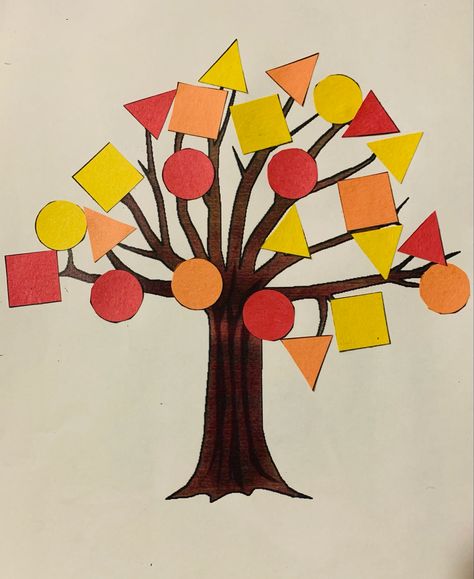 Shape Tree Craft, Shape Tree Preschool, Preschool Crafts Fall, Preschool Decor, Diy Preschool, Teacher Appreciation Gifts Diy, Fall Preschool Activities, Shape Collage, Fruit Coloring Pages