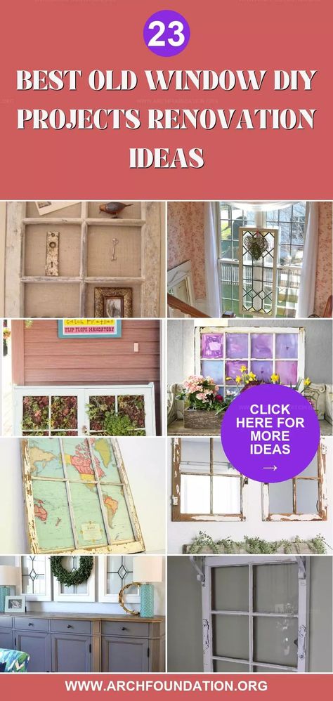 23 DIY Projects Using Old Windows to Cozy Up Your Space Window Hole In Wall Ideas, Diy With Old Windows, Reclaimed Windows Ideas, Window Frame Photo Display, Old Window Frame Ideas Diy Projects Wall Art, Old 6 Pane Window Ideas, Craft Ideas For Old Windows, Window Pane Decor Ideas, Repurpose Window Frames