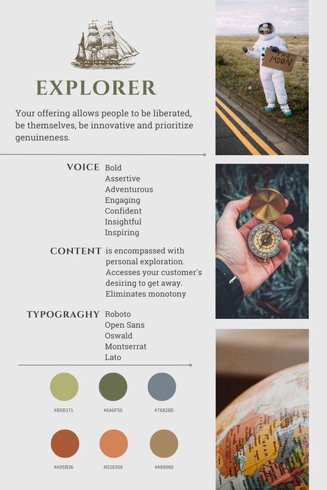 explorer_archetype Explorer Brand Archetype, Jungian Archetypes, Brand Archetypes, Marcel Proust, Financial Life Hacks, Growth Marketing, 7 Minutes, Brand Board, Brand Development