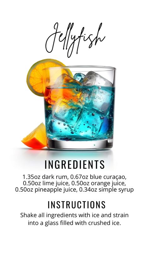 🍹 Dive into the enigmatic depths of our #ThirstyThursday #DrinkOfTheWeek: the Jellyfish Cocktail! This intriguing drink layers creamy liqueurs with grenadine and blue curaçao, creating an ethereal, ocean-like appearance with a 'jellyfish' floating inside. 🌊🐙 Its mesmerizing look and delectable taste make it more than just a cocktail; it's an underwater adventure in a glass. Perfect for those who love a visually stunning and deliciously unique drinking experience. Jellyfish Cocktail, Ethereal Ocean, Unique Alcoholic Drinks, Bartender Drinks Recipes, Iced Drinks Recipes, Bartender Drinks, Liquor Recipes, Cocktail Drinks Alcoholic, Mixed Drinks Alcohol