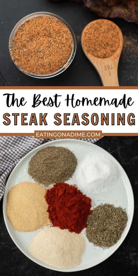 Steak Seasoning (Quick & Easy!) - Eating on a Dime How To Season A Steak, How To Season Steak, Good Steak Seasoning, Simple Steak Seasoning, Homemade Steak Seasoning, Seasoning Steak, Season Steak, Steak Seasoning Recipe, Best Steak Seasoning