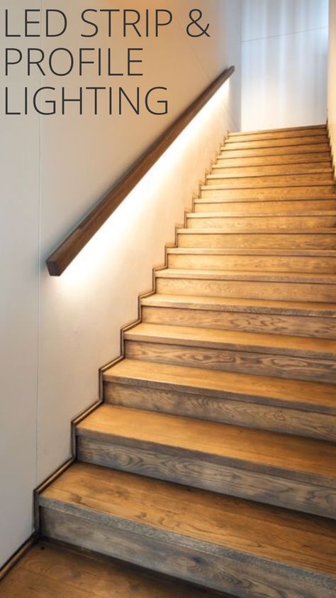 Stairs And Hallway Ideas, Handrail Lighting, Stairs Renovation, Stairway Lighting, Stairs Makeover, Stairway Design, Basement Makeover, Stair Handrail, Diy Stairs