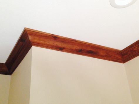 Rustic Hickory Crown Molding Rustic Wood Crown Molding, Wooden Crown Molding, Rustic Crown Molding Ideas, Rustic Crown Molding, Farmhouse Crown Molding, Knotty Pine Ceiling, Pine Ceiling, Hutchinson Kansas, Diy Crown Molding