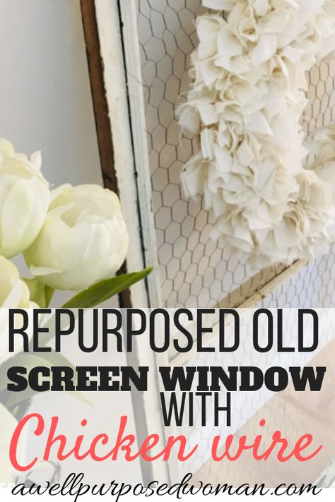 Do you have an old screen window, but not sure how you want to re-purpose it? Here's a tutorial on how to re-purpose and old window screen into beautiful farmhouse decor. It will walk you step-by-step in making a farmhouse style window screen that you can use for every season. It can be used for multiple purposes including hanging wreaths or jewelry. Diy Screen Window Ideas, Old Screen Window Ideas Diy Projects, Old Window Screens Repurposed, Old Screen Window Ideas, Vintage Window Frame Ideas, Window Screen Crafts, Old Window Screens, Old Window Crafts, Antique Window Frames