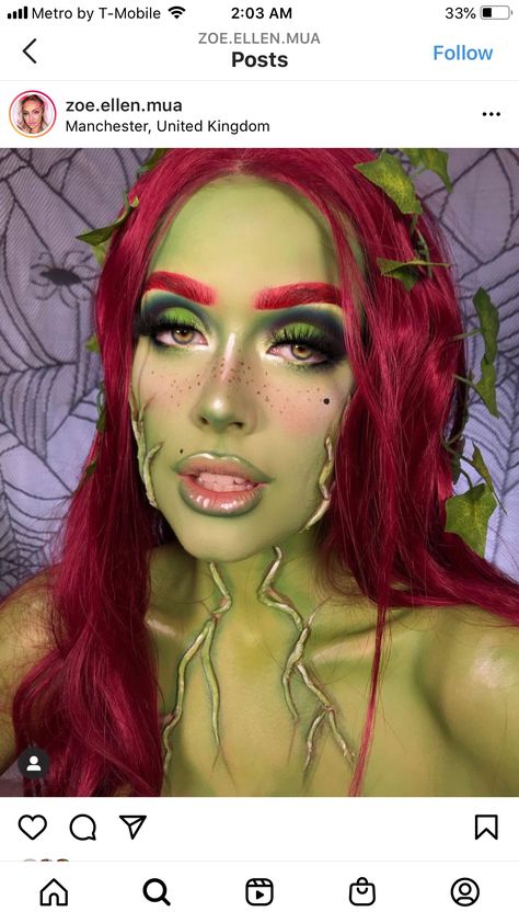 Poison Makeup, Fiona Costume, Poison Ivy Makeup, Poison Ivy Halloween Costume, Frozen Makeup, Asmr Makeup, Halloween Makeup Clown, Professional Face Paint, Ivy Costume